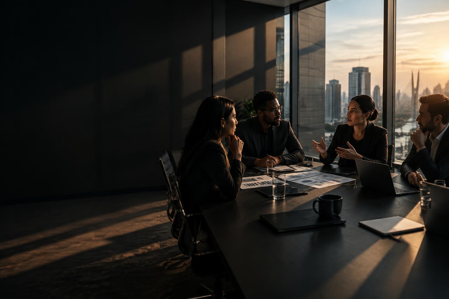 Equipe em reunião de planejamento estratégico